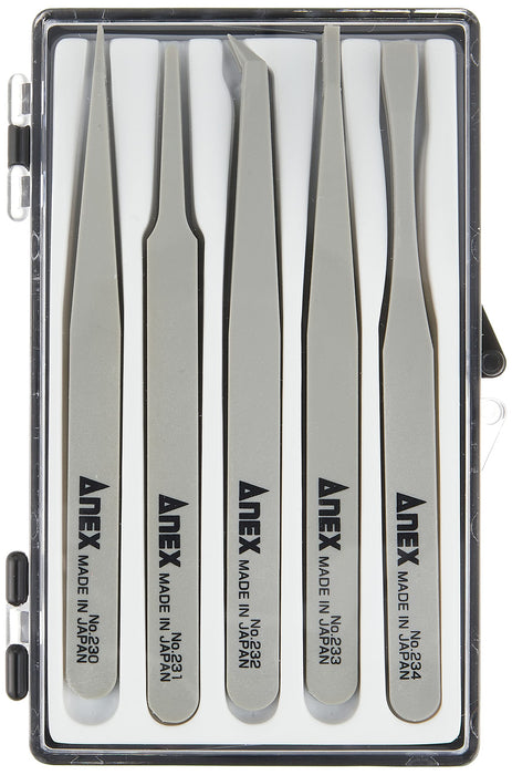 Anex No.230-5S Tool - Set of 5 Tweezers in Plastic Case-Kiichin - The #1 Place for Japanese Goods in Your Hand!