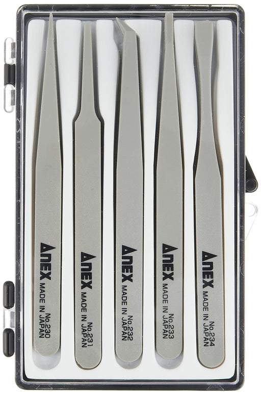 Anex No.230-5S Tool - Set of 5 Tweezers in Plastic Case-Kiichin - The #1 Place for Japanese Goods in Your Hand!