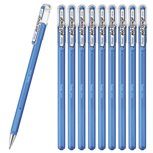 Pentel 10-Piece Matte Hop Sky Blue Color Ballpoint Pen Set K110-Vs-Kiichin - The #1 Place for Japanese Goods in Your Hand!