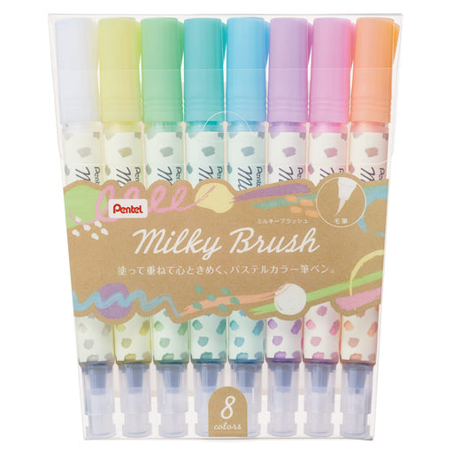 Pentel Color Brush Pen Set Milky Style 8 Rich Colors - GFH-P8ST-Kiichin - The #1 Place for Japanese Goods in Your Hand!