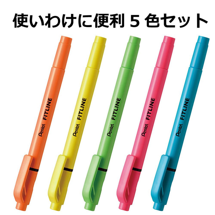 Pentel 5-Color Fit Line Highlighter Set SLW11-5 Versatile Writing Tools-Kiichin - The #1 Place for Japanese Goods in Your Hand!