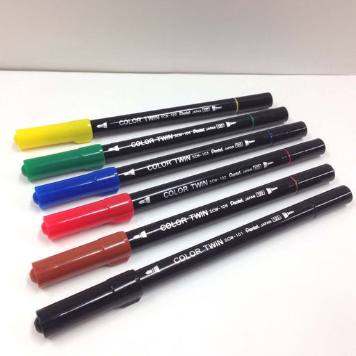Pentel 6-Color Set Water-Based Twin Pen SCW-6 - Vibrant Art and Writing Tools-Kiichin - The #1 Place for Japanese Goods in Your Hand!