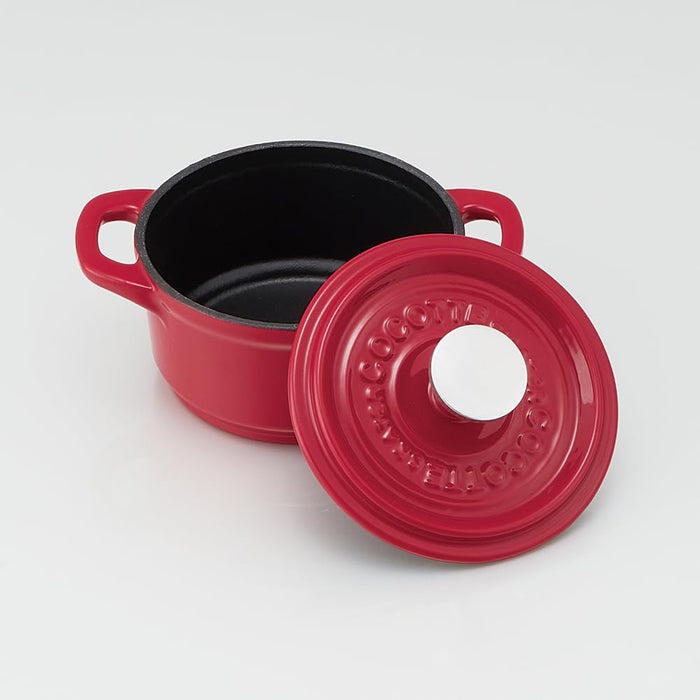 Skater Cocotte Pot Paprika Red 12Cm Iron Enameled Double Handle Oven Safe