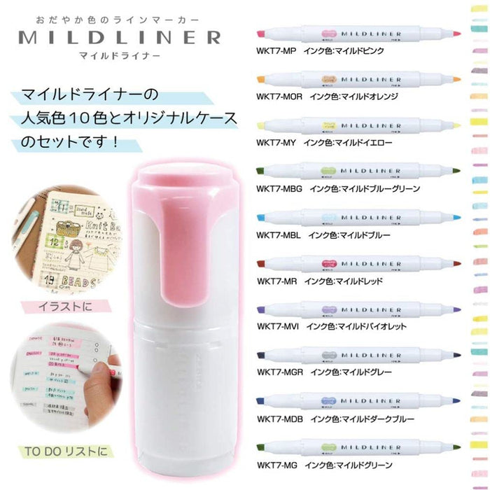 Zebra 10-Color Mild Liner Highlighter Set with Hard Case - Blue Green Wkt7-Hd-Bg-Az-Kiichin - The #1 Place for Japanese Goods in Your Hand!