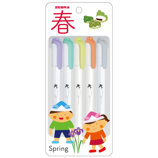 Zebra 5-Color Mild Liner Highlighter Set with Swallow Pattern Chuck Case Wkt5-5C-5B-Kiichin - The #1 Place for Japanese Goods in Your Hand!