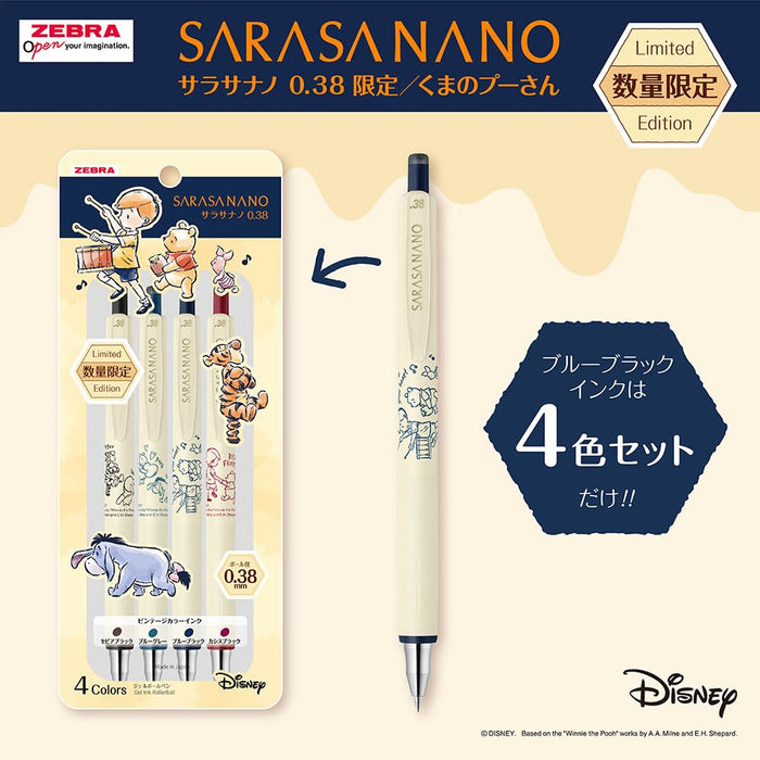 Zebra Sarasa Nano 0.38mm Gel Pen Winnie The Pooh Limited Edition 4-Color Set