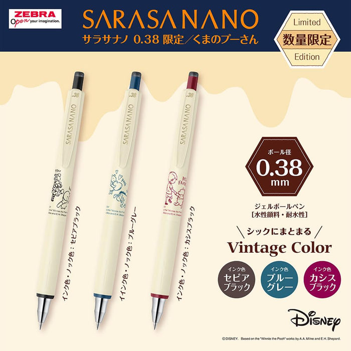 Zebra Sarasa Nano 0.38mm Gel Pen Winnie The Pooh Limited Edition 4-Color Set