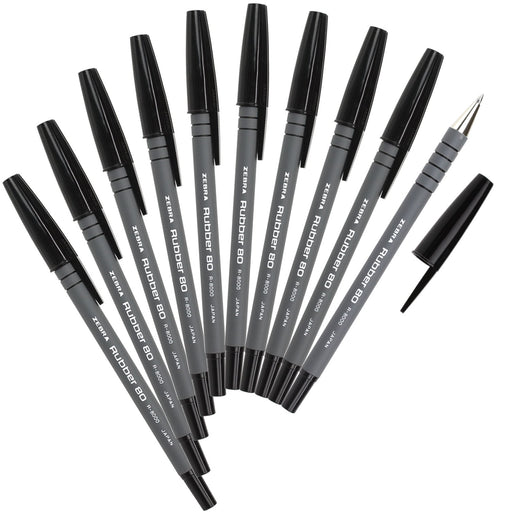 Zebra 10-Pack Black Oil-Based Ballpoint Pens BR-8000-BK - Rubber 80 Series-Kiichin - The #1 Place for Japanese Goods in Your Hand!
