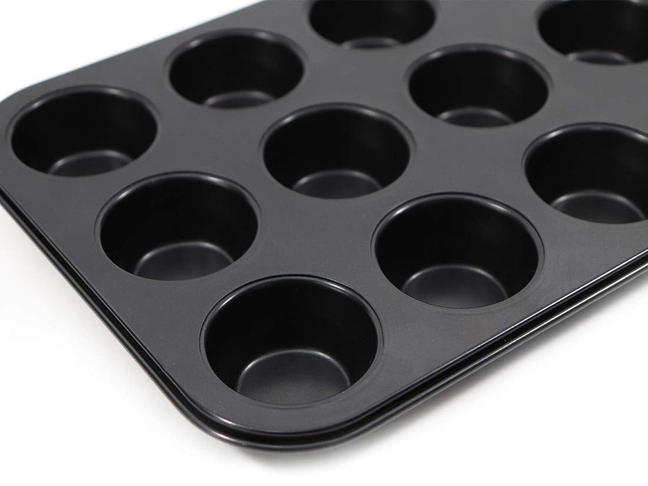 Cotta Japan Tiffany Muffin Mold - 12Pcs Black - 26x20x2.4cm - 4.8x2.4cm - 88656-Kiichin - The #1 Place for Japanese Goods in Your Hand!