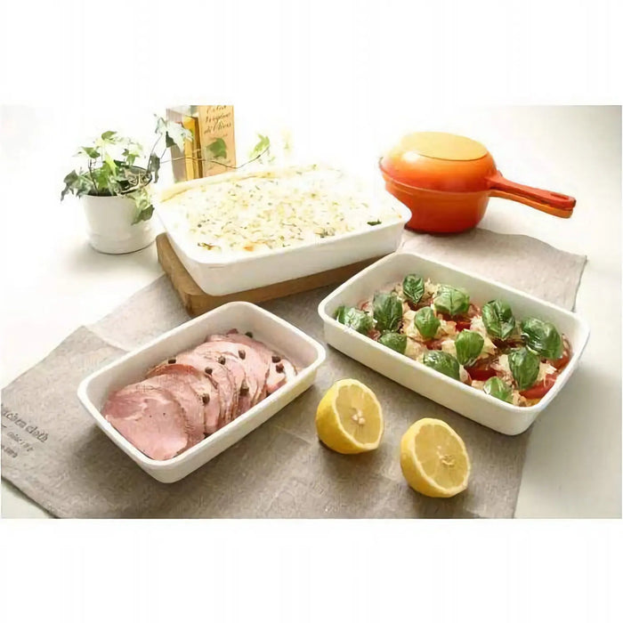 Noda Horo White Enamel Rectangle Shallow Food Containers - Medium Priority-Kiichin - The #1 Place for Japanese Goods in Your Hand!