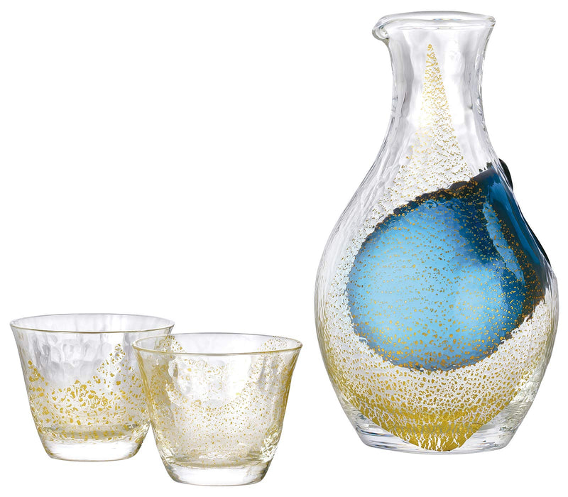 Toyo Sasaki Glass Gold Leaf Sake Set - Made in Japan, 3-Piece Carafe and Glasses-Kiichin - The #1 Place for Japanese Goods in Your Hand!