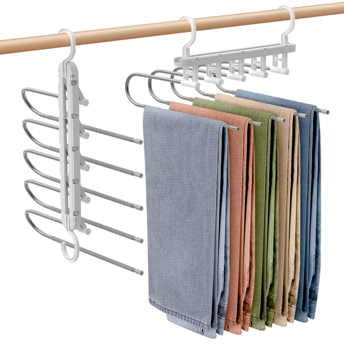 Housolution 5-Tier Trouser Hanger Set - No Marks, Wrinkle Prevention, Japan Closet Storage-Kiichin - The #1 Place for Japanese Goods in Your Hand!