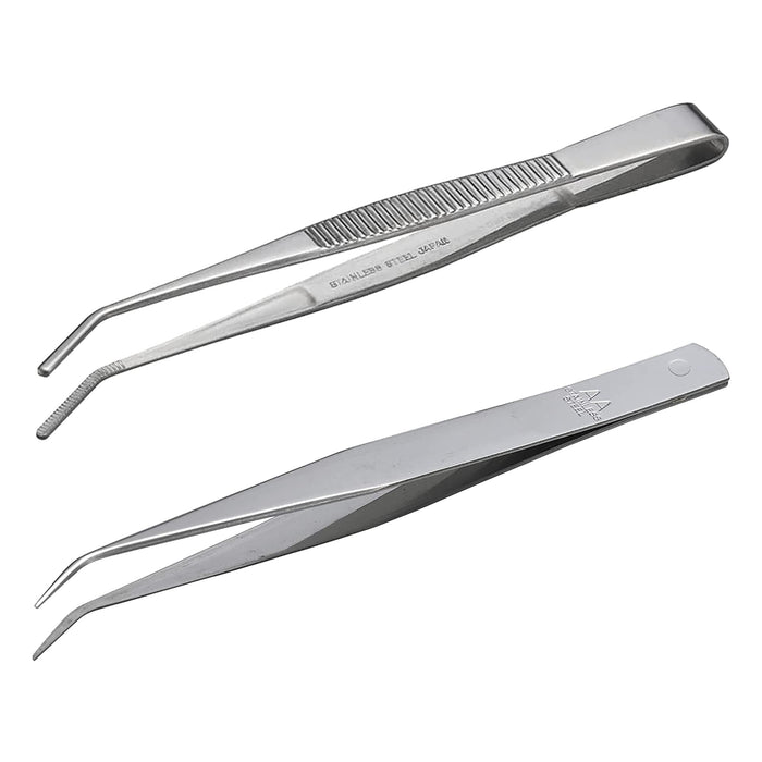 Anex 125mm Stainless Steel Tweezers Set - Curved Jagged Tip AA Type No.122 & No.126-Kiichin - The #1 Place for Japanese Goods in Your Hand!