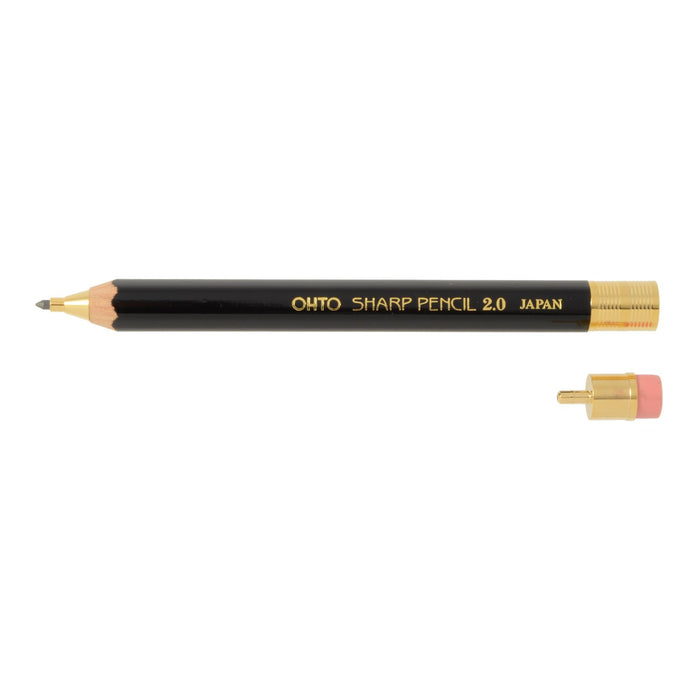 Ohto Black Mechanical Pencil 2.0 with Wooden Shaft and Eraser - Aps-680E-Bk-Kiichin - The #1 Place for Japanese Goods in Your Hand!