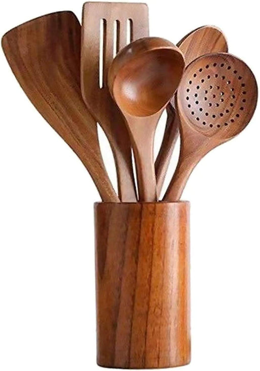 Desirable 5-Piece Acacia Kitchen Tool Set with Holder - Natural Wood Utensils-Kiichin - The #1 Place for Japanese Goods in Your Hand!