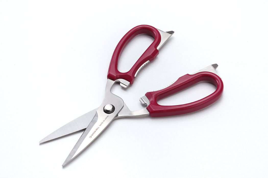 Green Bell Craftsmanship Stainless Steel Kitchen Scissors Wine Red Japan Made