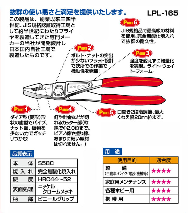 Igarashi Plyer Light Plastic LPL-165 165mm Made in Japan Tsubame Sanjo-Kiichin - The #1 Place for Japanese Goods in Your Hand!