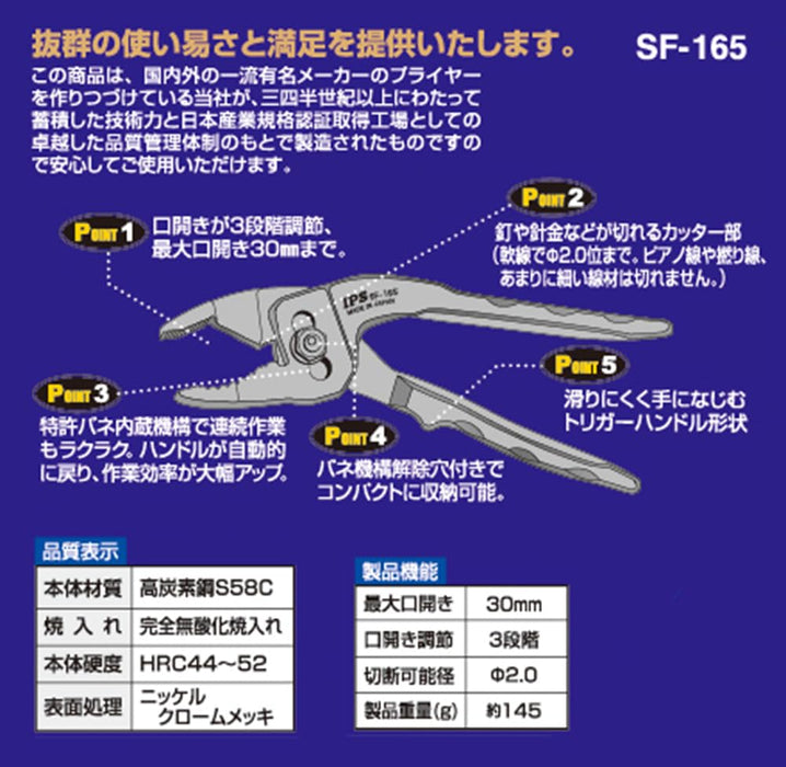 Igarashi Plyer SF-165 Trigger Knurled 165mm Made in Japan Tsubame Sanjo-Kiichin - The #1 Place for Japanese Goods in Your Hand!