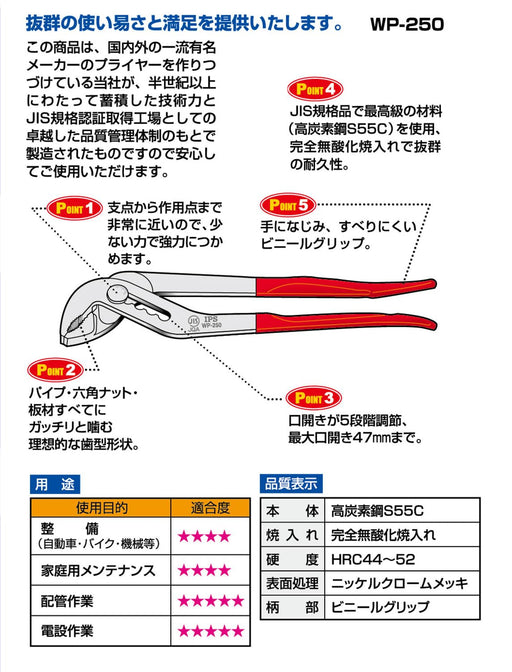 Igarashi Plyer Water Pump Pliers WP-250 250mm Made in Japan Tsubame-Sanjo-Kiichin - The #1 Place for Japanese Goods in Your Hand!