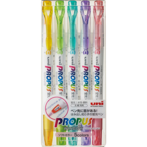 Mitsubishi Pencil Soft Color Highlighter with Window Propass - 5 Color Set-Kiichin - The #1 Place for Japanese Goods in Your Hand!