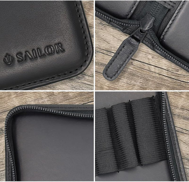 Sailor Fountain Pen Genuine Leather Case Dark Brown Side Zipper Holds 5 Pens-Kiichin - The #1 Place for Japanese Goods in Your Hand!