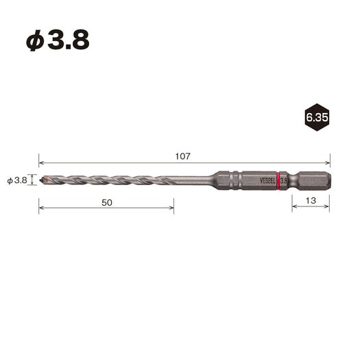 Vessel 3.8mm Drill Bit For Porcelain Tiles - Model Apd-3.8-Kiichin - The #1 Place for Japanese Goods in Your Hand!