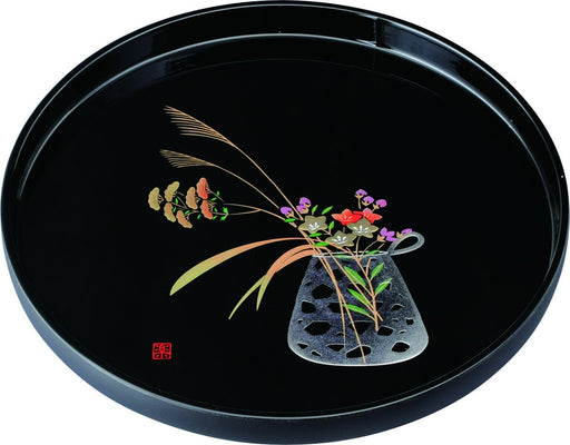 Yamaya Lacquerware Shop 30cm Black Round Tray with Flower Basket Design-Kiichin - The #1 Place for Japanese Goods in Your Hand!