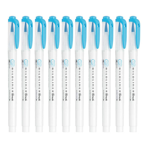 Zebra Mild Liner Brush Highlighter 10 Piece pack Mild Cyan B-Wft8-Mcya Zebra-Kiichin - The #1 Place for Japanese Goods in Your Hand!