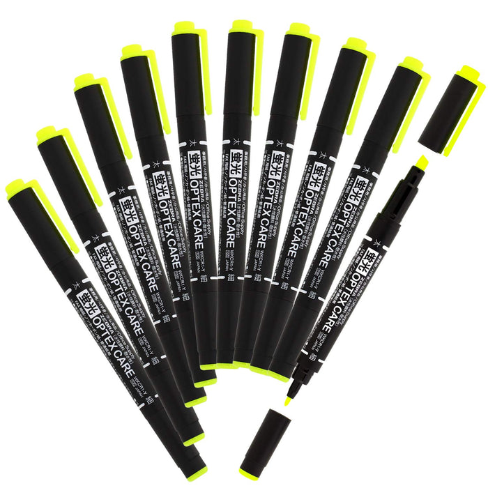 Zebra Optex Care Yellow Highlighter Set 10 Pieces - B-Wkcr1-Y Model-Kiichin - The #1 Place for Japanese Goods in Your Hand!