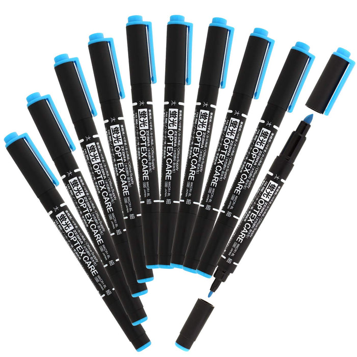 Zebra Optex Care Blue Highlighter - 10 Piece Pack - B-Wkcr1-Bl Durable-Kiichin - The #1 Place for Japanese Goods in Your Hand!