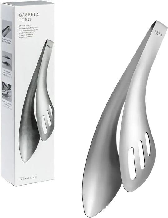 Aux Oaks Leye Sauce Scooping and Meat Gripping Sturdy Tongs - Silver With Box - 4905343014218