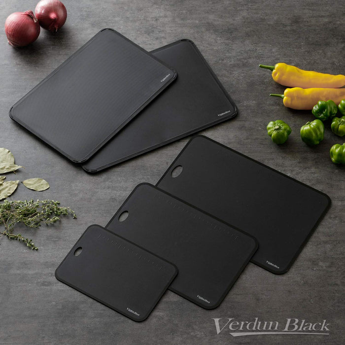 Shimomura Kougyou Antibacterial Japan Verdun Black Soft Sheet Cutting Board Mini Fruit Knife Vertical Peeler Shari Fluffy Grater Set OVB-915-Kiichin - The #1 Place for Japanese Goods in Your Hand!