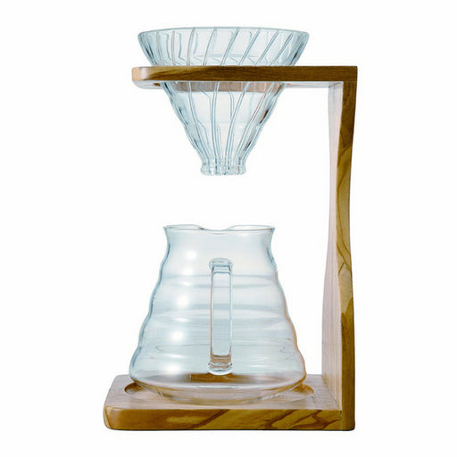 Hario V60 Olive Wood Stand & Heat Resistant Glass Coffee Server 02 Set - Premium Quality Coffee Brewing Set-Kiichin - The #1 Place for Japanese Goods in Your Hand!