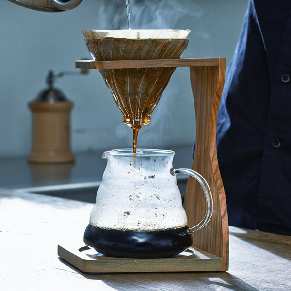 Hario V60 Olive Wood Stand & Heat Resistant Glass Coffee Server 02 Set - Premium Quality Coffee Brewing Set-Kiichin - The #1 Place for Japanese Goods in Your Hand!
