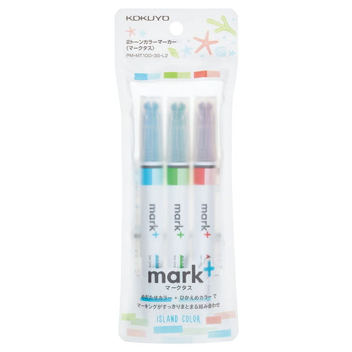 Kokuyo 2-In-1 Highlighter Pen Set - Island Colors (PM-MT100-3S-L2)-Kiichin - The #1 Place for Japanese Goods in Your Hand!