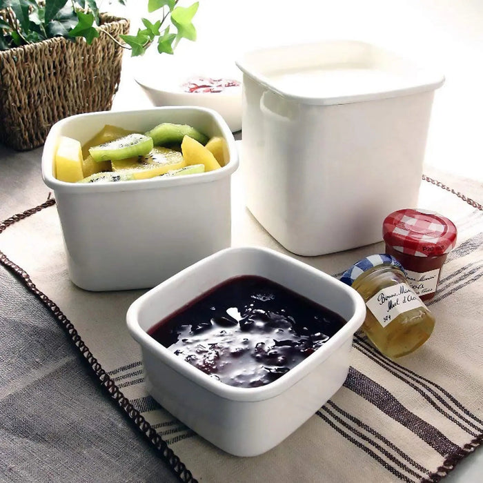 Noda Horo White Enamel Rectangle Deep Food Containers - Medium Size-Kiichin - The #1 Place for Japanese Goods in Your Hand!