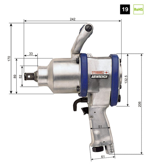 Vessel GT-2500PF Lightweight Air Impact Wrench-Kiichin - The #1 Place for Japanese Goods in Your Hand!