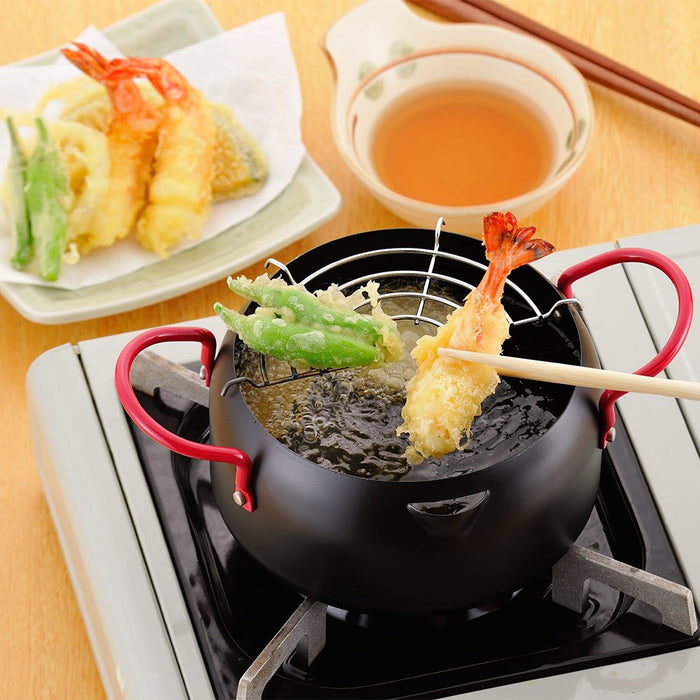 Compact Baked Paint Tempura Pot for Deep Frying - IH Compatible, Iron Net - Black Japan-Kiichin - The #1 Place for Japanese Goods in Your Hand!